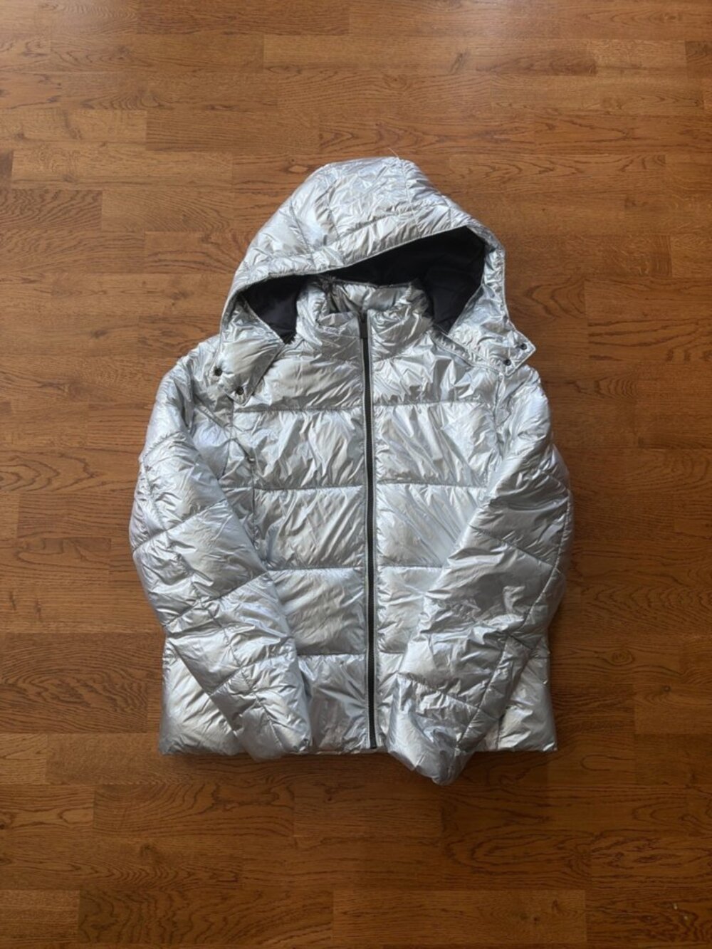 Marc New York Performance Metallic Puffer Jacket Silver Parka Hood M Ski Coat